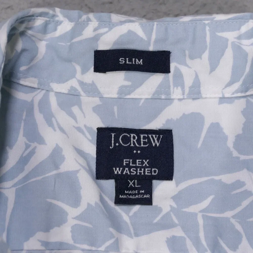 J Crew Floral Shirt Mens XL SLIM Gray Short Sleeve Button Down